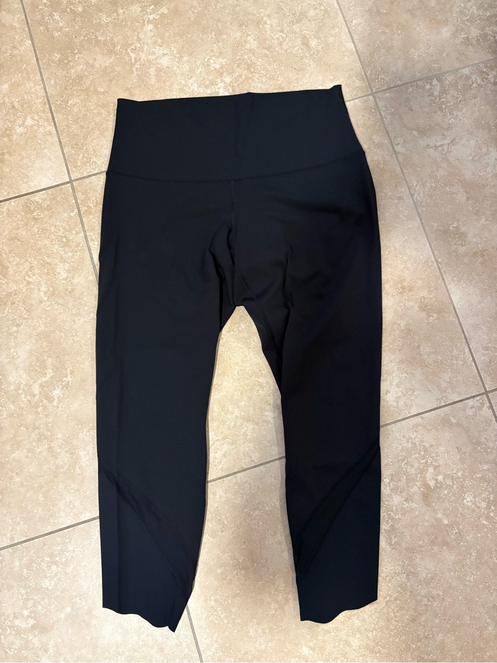 Lululemon Black High-Waist Cropped Mesh Calf  Workout Leggings